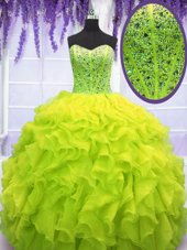 Smart Ball Gowns Sweet 16 Quinceanera Dress Yellow Green Sweetheart Organza Sleeveless Floor Length Lace Up
