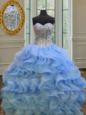 Admirable Blue Sweetheart Lace Up Beading and Ruffles Quinceanera Dress Sleeveless