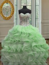 Customized Sleeveless Floor Length Beading and Ruffles Lace Up Quinceanera Dresses with