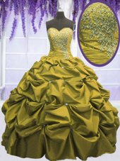 New Arrival Sweetheart Sleeveless Taffeta Quinceanera Dress Beading and Appliques and Pick Ups Lace Up