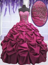 Hot Selling Taffeta Sleeveless Floor Length 15th Birthday Dress and Beading and Appliques and Pick Ups