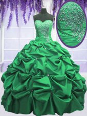Clearance Green Sweetheart Lace Up Beading and Pick Ups Quince Ball Gowns Sleeveless