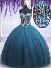 Luxury Sleeveless Beading and Appliques Lace Up Quince Ball Gowns