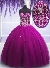 Tulle Sleeveless Floor Length Sweet 16 Dress and Beading