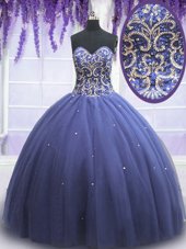 Inexpensive Purple Sleeveless Floor Length Beading Lace Up Sweet 16 Quinceanera Dress
