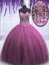 Gorgeous Ball Gowns Quince Ball Gowns Lilac Sweetheart Tulle Sleeveless Floor Length Lace Up