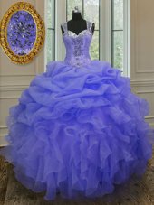 Popular Straps Straps Organza Sleeveless Floor Length Quinceanera Dress and Beading and Ruffles