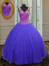 Classical Purple V-neck Neckline Beading Quinceanera Dresses Sleeveless Zipper