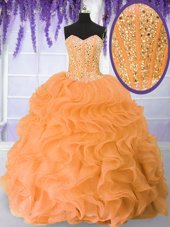 Pretty Orange Sweetheart Neckline Beading and Ruffles Quinceanera Gowns Sleeveless Lace Up