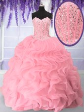 Perfect Floor Length Pink Quinceanera Gown Sweetheart Sleeveless Lace Up
