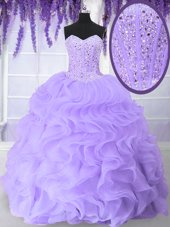 Fashion Beading and Ruffles Sweet 16 Quinceanera Dress Lavender Lace Up Sleeveless Floor Length