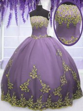 Pretty Sleeveless Floor Length Appliques Zipper Vestidos de Quinceanera with Lavender