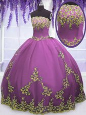Chic Purple Sleeveless Appliques Floor Length Ball Gown Prom Dress