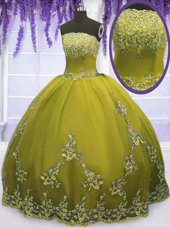Adorable Olive Green Sleeveless Floor Length Appliques Zipper Quinceanera Dresses
