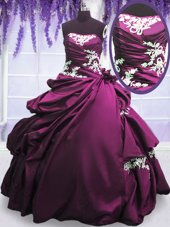 Fancy Purple Sleeveless Floor Length Appliques and Pick Ups Lace Up Quinceanera Dresses
