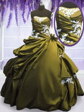 Discount Pick Ups Floor Length Olive Green Ball Gown Prom Dress Strapless Sleeveless Lace Up