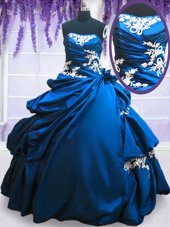 Unique Pick Ups Strapless Sleeveless Lace Up Sweet 16 Quinceanera Dress Royal Blue Taffeta
