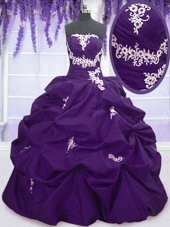Beautiful Purple Lace Up Ball Gown Prom Dress Appliques and Pick Ups Sleeveless Floor Length