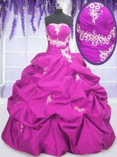 Trendy Pick Ups Ball Gowns Quinceanera Gowns Fuchsia Strapless Taffeta Sleeveless Floor Length Lace Up