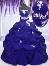 Exquisite Sleeveless Floor Length Appliques and Pick Ups Lace Up Vestidos de Quinceanera with Royal Blue