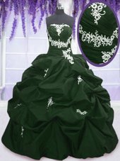 Dark Green and Peacock Green Strapless Lace Up Appliques and Pick Ups Vestidos de Quinceanera Sleeveless