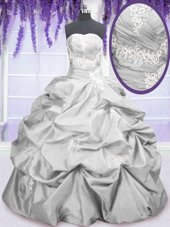 Chic Silver Sleeveless Embroidery and Pick Ups Floor Length Vestidos de Quinceanera