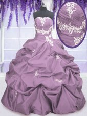 Vintage Strapless Sleeveless Taffeta Ball Gown Prom Dress Appliques and Ruching and Pick Ups Lace Up
