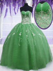 Super Floor Length Green Sweet 16 Dress Sweetheart Sleeveless Zipper