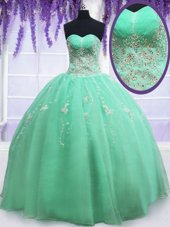 Ideal Apple Green Ball Gowns Beading and Embroidery Sweet 16 Dresses Zipper Organza Sleeveless Floor Length