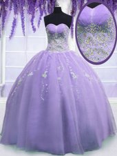Amazing Sleeveless Floor Length Beading Zipper 15 Quinceanera Dress with Lavender