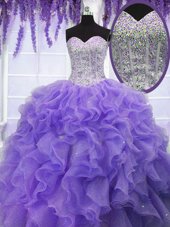 Best Selling Lavender Vestidos de Quinceanera Military Ball and Sweet 16 and Quinceanera and For with Ruffles and Sequins Sweetheart Sleeveless Lace Up