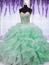 Customized Sweetheart Sleeveless Lace Up Sweet 16 Quinceanera Dress Apple Green Organza