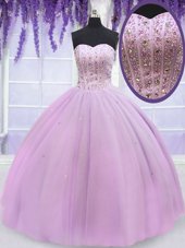 Fashion Lilac Lace Up Sweetheart Beading Vestidos de Quinceanera Tulle Sleeveless