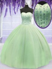 Romantic Yellow Green Tulle Lace Up Quinceanera Dresses Sleeveless Floor Length Beading