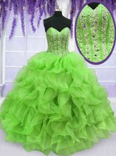 Dazzling Sweetheart Lace Up Ruffles and Sequins Sweet 16 Dress Sleeveless