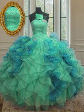 Most Popular Organza Sleeveless Floor Length Ball Gown Prom Dress and Beading and Ruffles