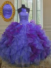 Sumptuous Halter Top Sleeveless Organza Quinceanera Dresses Beading and Ruffles Lace Up