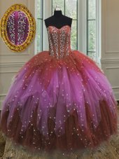 Fashion Multi-color Sweetheart Lace Up Beading and Ruffles and Sequins Ball Gown Prom Dress Sleeveless