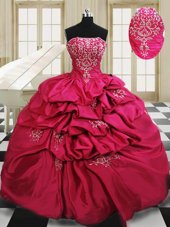 Pretty Taffeta Sleeveless Floor Length Vestidos de Quinceanera and Beading and Embroidery and Pick Ups