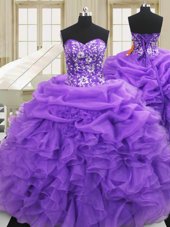 Elegant Purple Sweet 16 Dresses Military Ball and Sweet 16 and Quinceanera and For with Embroidery and Ruffles Sweetheart Sleeveless Lace Up
