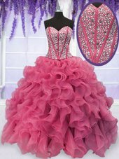 Designer Sleeveless Beading and Ruffles Lace Up Quinceanera Gowns