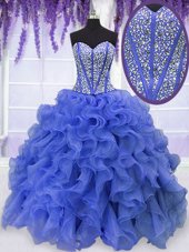 Suitable Royal Blue Sleeveless Beading and Ruffles Floor Length Quinceanera Dress