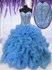 Exceptional Beading and Ruffles Vestidos de Quinceanera Baby Blue Lace Up Sleeveless Floor Length