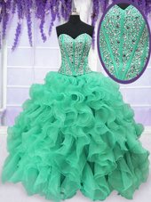 Fantastic Floor Length Turquoise Sweet 16 Dresses Sweetheart Sleeveless Lace Up