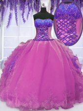Top Selling Ball Gowns Quinceanera Dress Lilac Strapless Organza Sleeveless Floor Length Lace Up
