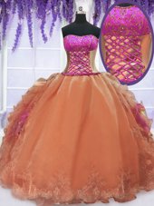 Fashionable Orange Sleeveless Organza Lace Up Sweet 16 Dresses for Military Ball and Sweet 16 and Quinceanera
