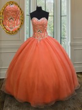 Fashionable Sweetheart Sleeveless Sweet 16 Dresses Floor Length Sequins Orange Organza