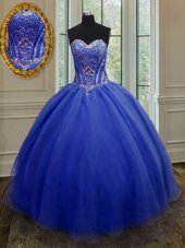 Flirting Ball Gowns Quinceanera Gown Royal Blue Sweetheart Organza Sleeveless Floor Length Lace Up