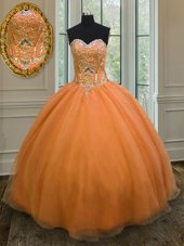 Flare Floor Length Orange Vestidos de Quinceanera Organza Sleeveless Beading