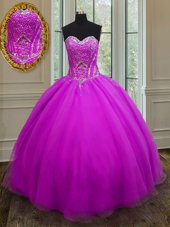 Edgy Purple Organza Lace Up Quinceanera Dress Sleeveless Floor Length Beading